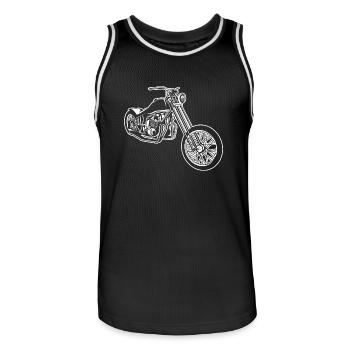 Chopper / Bobber Motorcycle 01_white - Men's Basketball Jersey - black/white - Front - AI Model Male 185 dark (185cm)
