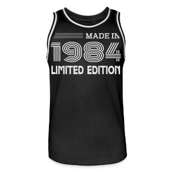 Original 1984 Vintage 1984 Retro Anniversary 1984 - Men's Basketball Jersey - black/white - Front - AI Model Male 185 dark (185cm)