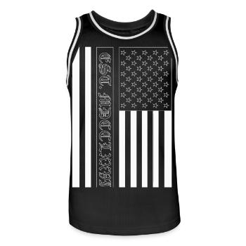 Est. MDCCLXXVI USA Flag - Men's Basketball Jersey - black/white - Front - AI Model Male 185 dark (185cm)