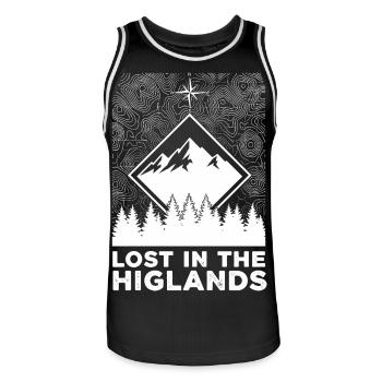 Lost In The Highlands - Men's Basketball Jersey - black/white - Front - AI Model Male 185 dark (185cm)