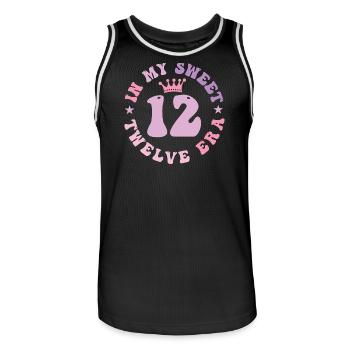 In My Sweet Twelve Era 12th Birthday Groovy 12th - Men's Basketball Jersey - black/white - Front - AI Model Male 185 dark (185cm)