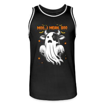 Ghost Cow Moo I Mean Boo Pumpkin Moon Halloween - Men's Basketball Jersey - black/white - Front - AI Model Male 185 dark (185cm)
