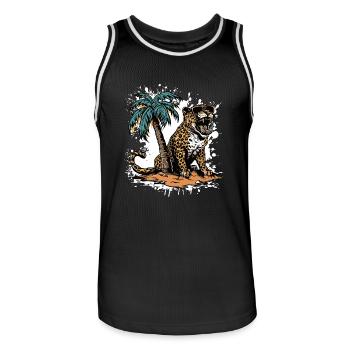 Leopard Insel Palme - Männer Basketball-Trikot - Schwarz/Weiß - Vorne - AI Model Male 185 dark (185cm)