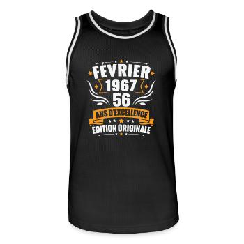 Vintage Cadeau Février 1967, 56 Ans Anniversaire - Maillot de basket Homme - noir/blanc - Devant - AI Model Male 185 dark (185cm)