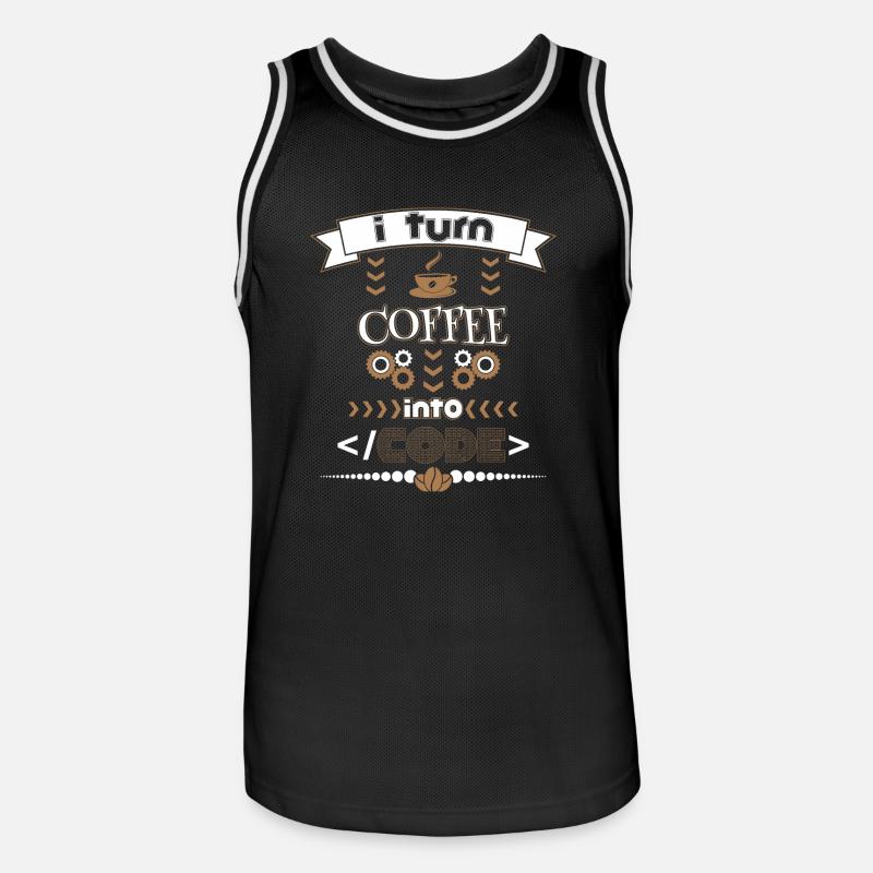 turn coffee into code - Männer Basketball-Trikot - Schwarz/Weiß