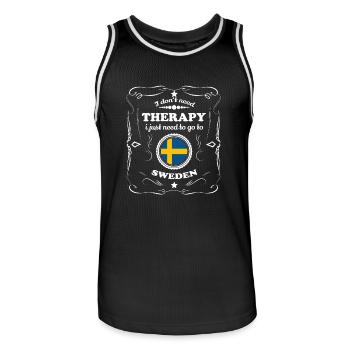 DON T NEED THERAPIE WANT GO SWEDEN - Männer Basketball-Trikot - Schwarz/Weiß - Vorne - AI Model Male 185 dark (185cm)