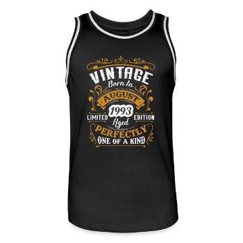 Cadeau d'anniversaire, Vintage né en août 1993 - Maillot de basket Homme - noir/blanc - Devant - AI Model Male 185 dark (185cm)