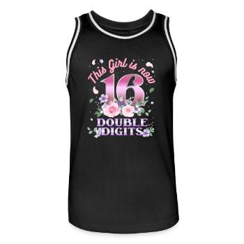 Dieses Mädchen Ist Jetzt 16 Double Digits 16. - Männer Basketball-Trikot - Schwarz/Weiß - Vorne - AI Model Male 185 dark (185cm)