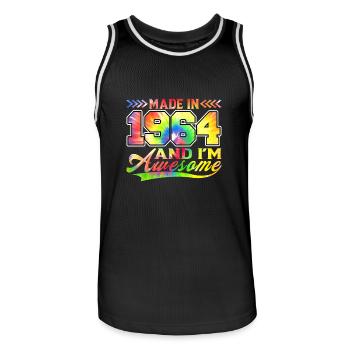 Made In 1964 And I Am Awesome Tie Dye Colorful - Men's Basketball Jersey - black/white - Front - AI Model Male 185 dark (185cm)