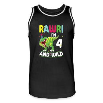 Dinosaure 4 ans fête d’anniversaire - Maillot de basket Homme - noir/blanc - Devant - AI Model Male 185 dark (185cm)