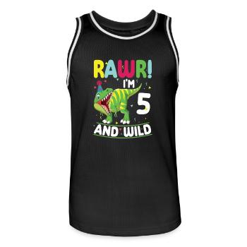 Dinosaurier 5 Jahre Alt 5. Geburtstag Party - Männer Basketball-Trikot - Schwarz/Weiß - Vorne - AI Model Male 185 dark (185cm)