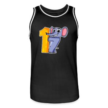 1 year old - school enrolment - elephant motif - Men's Basketball Jersey - black/white - Front - AI Model Male 185 dark (185cm)