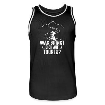 Was bringt dich auf Touren? - Männer Basketball-Trikot - Schwarz/Weiß - Vorne - AI Model Male 185 dark (185cm)