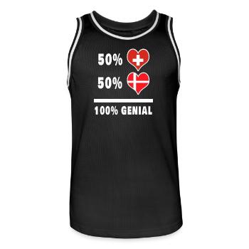 Dänemark und Schweiz 100% Genial Flagge - Männer Basketball-Trikot - Schwarz/Weiß - Vorne - AI Model Male 185 dark (185cm)
