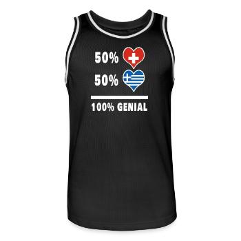 Griechenland und Schweiz 100% Genial Flagge - Männer Basketball-Trikot - Schwarz/Weiß - Vorne - AI Model Male 185 dark (185cm)