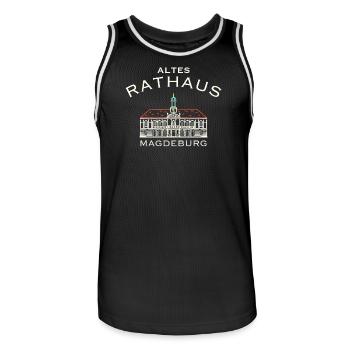 Magdeburg Altes Rathaus, Sachsen-Anhalt - Männer Basketball-Trikot - Schwarz/Weiß - Vorne - AI Model Male 185 dark (185cm)