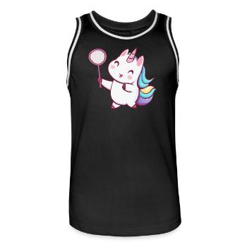 Mignonne licorne kawaii jouant au tennis de badminton - Maillot de basket Homme - noir/blanc - Devant - AI Model Male 185 dark (185cm)
