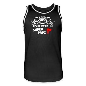 Humour capillaire super héros paternité - Maillot de basket Homme - noir/blanc - Devant - AI Model Male 185 dark (185cm)