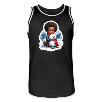 Kid-friendly snowman design - Men's Basketball Jersey - black/white - Front - AI Model Male 185 dark (185cm)