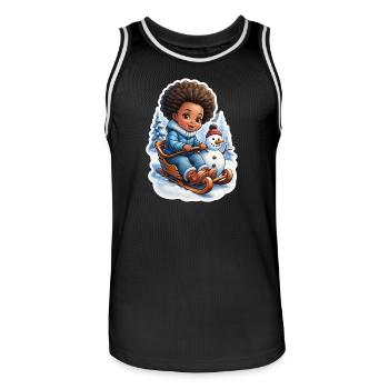Winter fun with snowman and sleigh - Men's Basketball Jersey - black/white - Front - AI Model Male 185 dark (185cm)