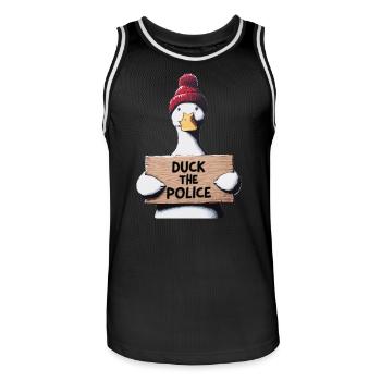 Duck the Police in street art style - Men's Basketball Jersey - black/white - Front - AI Model Male 185 dark (185cm)