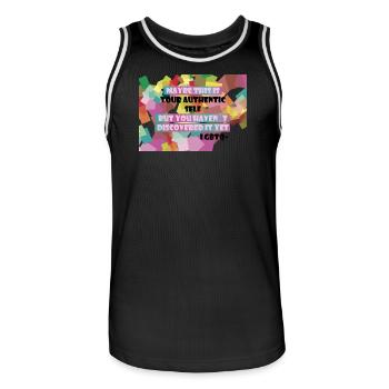 Who am I? LGBTQ+? - Men's Basketball Jersey - black/white - Front - AI Model Male 185 dark (185cm)