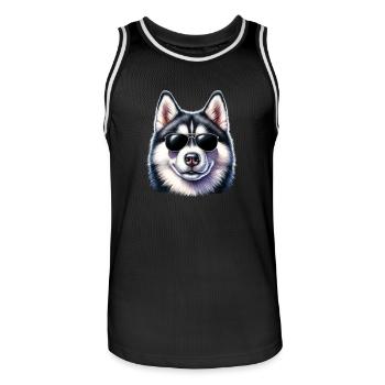 Cool husky with sunglasses - Men's Basketball Jersey - black/white - Front - AI Model Male 185 dark (185cm)