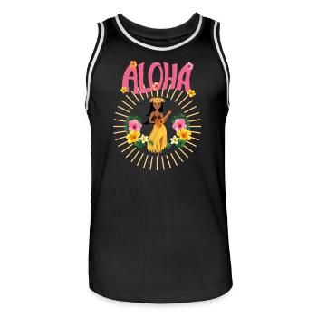 Aloha - Hawai - Pazifik - Urlaub - Blumenmädchen - Männer Basketball-Trikot - Schwarz/Weiß - Vorne - AI Model Male 185 dark (185cm)