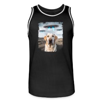 Labrador Retriever Dog Selfie with Alien UFOs. - Men's Basketball Jersey - black/white - Front - AI Model Male 185 dark (185cm)