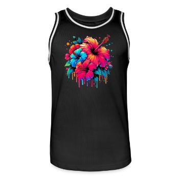 Hibiskusblüten - Männer Basketball-Trikot - Schwarz/Weiß - Vorne - AI Model Male 185 dark (185cm)