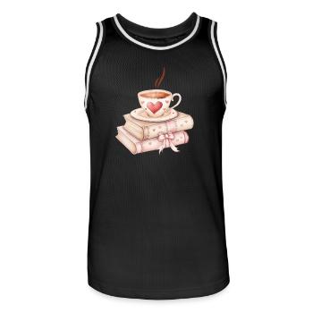 Liebe schlürfen: Kaffee und Bücher - Männer Basketball-Trikot - Schwarz/Weiß - Vorne - AI Model Male 185 dark (185cm)