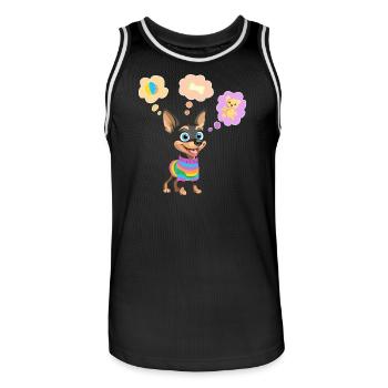 Chien mignon en pull arc-en-ciel pour enfant - Maillot de basket Homme - noir/blanc - Devant - AI Model Male 185 dark (185cm)