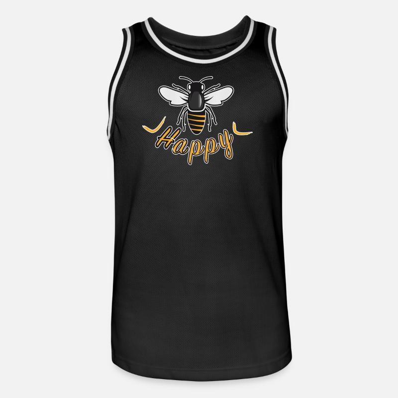Happy bee with 'Happy' lettering - Men's Basketball Jersey - black/white