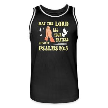 Psalm 20:5 May the Lord... - Men's Basketball Jersey - black/white - Front - AI Model Male 185 dark (185cm)