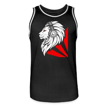 Stylish lion with headphones - Men's Basketball Jersey - black/white - Front - AI Model Male 185 dark (185cm)