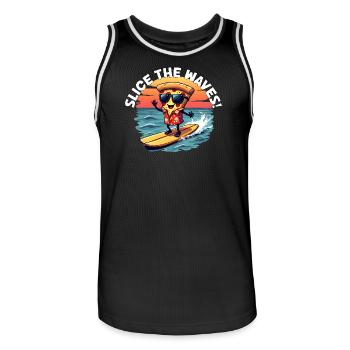Slice the Waves - Surfing Pizza Cartoon Sommer - Männer Basketball-Trikot - Schwarz/Weiß - Vorne - AI Model Male 185 dark (185cm)