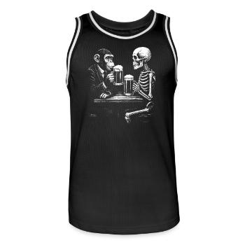 Humorous Skeleton and Monkey Beer Toast - Men's Basketball Jersey - black/white - Front - AI Model Male 185 dark (185cm)