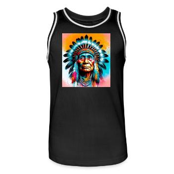 Amérindien Américain - Maillot de basket Homme - noir/blanc - Devant - AI Model Male 185 dark (185cm)