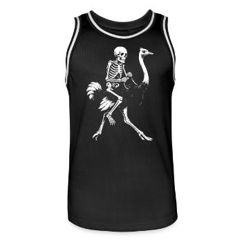 Eerie Skeleton on Flying Ostrich Illustration - Men's Basketball Jersey - black/white - Front - AI Model Male 185 dark (185cm)