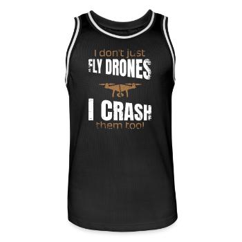 I don't just fly drones I crash them too - Men's Basketball Jersey - black/white - Front - AI Model Male 185 dark (185cm)