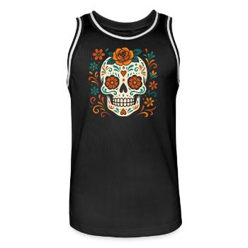 Floral skull with roses - Men's Basketball Jersey - black/white - Front - AI Model Male 185 dark (185cm)