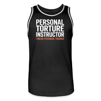 Torture Instructor I Mean Personal Trainer - Men's Basketball Jersey - black/white - Front - AI Model Male 185 dark (185cm)