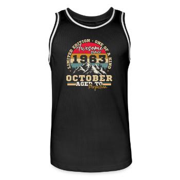 October 1963 Vintage Birthday Gift - Men's Basketball Jersey - black/white - Front - AI Model Male 185 dark (185cm)