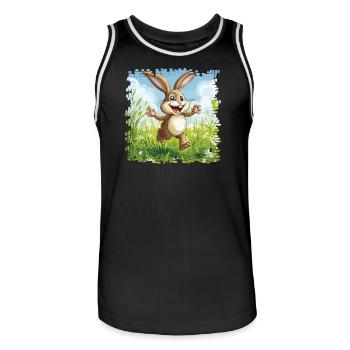 Cheerful bunny in spring meadow - Men's Basketball Jersey - black/white - Front - AI Model Male 185 dark (185cm)