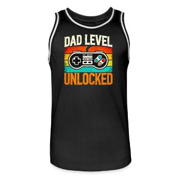 Dad Level Unlocked Retro Controller, Fathers  - Men's Basketball Jersey - black/white - Front - AI Model Male 185 dark (185cm)