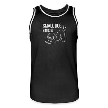 Zwergpudel, Malti-poo oder Königspudel  - Männer Basketball-Trikot - Schwarz/Weiß - Vorne - AI Model Male 185 dark (185cm)