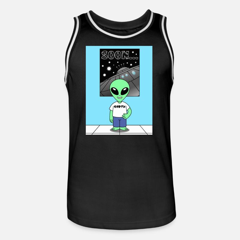 Alien devant le vaisseau spatial Terre - Maillot de basket Homme - noir/blanc