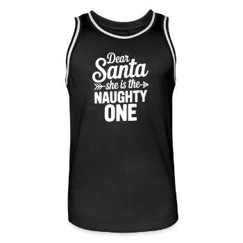 Lieber Weihnachtsmann, sie ist die Unartige. - Männer Basketball-Trikot - Schwarz/Weiß - Vorne - AI Model Male 185 dark (185cm)