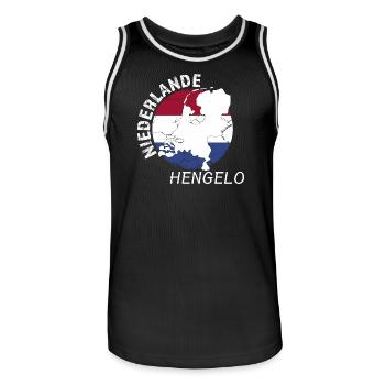 Hengelo - Männer Basketball-Trikot - Schwarz/Weiß - Vorne - AI Model Male 185 dark (185cm)