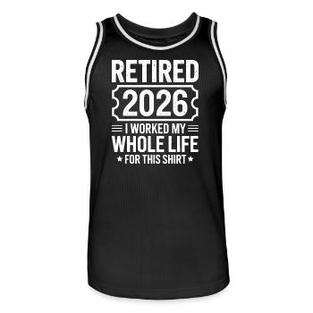Retirement 2026 Shirt Motto - Men's Basketball Jersey - black/white - Front - AI Model Male 185 dark (185cm)